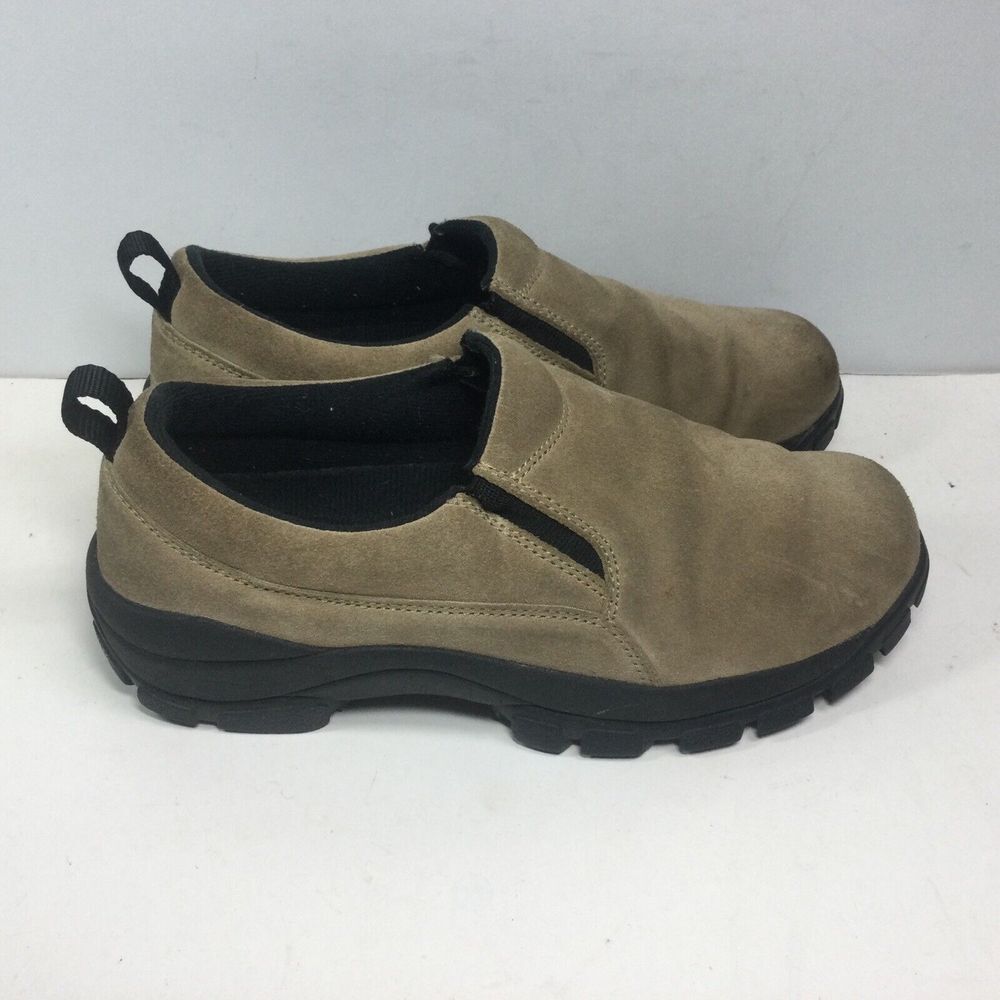 Lands End Womens size 8B Tan Suede Slip On Shoes 86168 trail hiking loafers